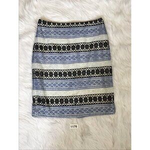 Talbots Womens Straight Skirt Blue 2P Mini Crochet Lace Overlay Zip Petites